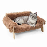 Raised Wooden Legs Cat Bed Sofa Featuring Soft Plush Seat