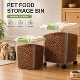2PCS Large & Medium Pet Food Storage Container Set, Large Capacity Airtight Dog Cat Food Bin With Rolling Wheels & Free Measuring Cup, Transparent Plastic, Moisture-Proof Insect-Proof, 15kg + 5kg Combo