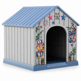Outdoor Plastic Dog House, Weatherproof Pet Shelter with Printed Pattern Door, Outdoor Dog Cabin for Small Medium Dogs