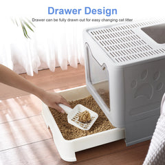 Foldable Space Saving Cat Litter Box With Front Entry Tray