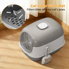 Switchable Open/Semi-Enclosed Cat Litter Box, Extra Large Jumbo Size for Multi-Cat Households, Splash-Proof and Anti-Tracking, Dual-Mode Over-the-Top Litter Pan, Low-Entry for Easy Cleaning,Suitable for cats of different si