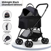 Pet Stroller 2-in-1 Detachable with Removable Lightweight Carrier Basket One-Click Fold 4-Wheel Dog Cat Trolley Breathable Mesh Windows Large Storage Space for Small Medium Pets