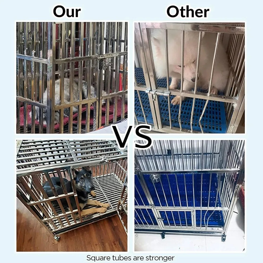 Stackable Stainless Steel Dog Crate Heavy Duty Pet Kennel Foldable Indestructible Dog Cage Playpen with Lockable Rolling Wheels