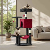 44 Inch Cat Tree Tower with Sisal Scratching Posts Hammock Condo for Indoor Cats Kittens Play Black Red