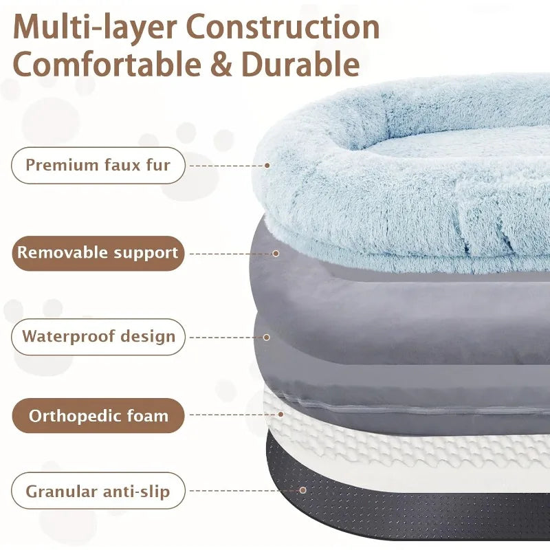 ROOMTEC Human Dog Bed, 71''x45''x12'' Size Fits Adult and Pet Washable Giant People Dog Bed 10 CM Thick Memory Foam Large