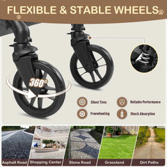 Portable Lightweight Pet Stroller for Medium Dogs - Smooth-Ride 3-in-1 Car Seat Combo with Detachable Carrier Rubber Wheels Quick-Folding for Seniors Cats up to 50 Lbs