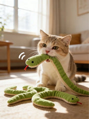Soft Linen Cat Snake Rattle Stick Plush Interactive Toy