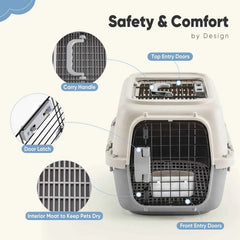 JHK 23Inch Pet Carrier for Small Dogs Cats Front Top Load Wire Door Food Bowl Travel Crate with Enhanced Security Latchesfor
