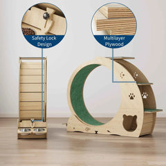 HiMISS Multifunctional Cat Exercise Wheel Featuring Scratcher And Bowls