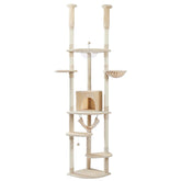 Floor to Ceiling Cat Tree Adjustable Cat Tower Tall Kitty Climbing Play House with Scratching Posts Cozy Condo Perches Hammock
