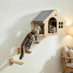 1pc Wall Mounted Cat Condo Villa Wooden Cats Climbing Floating Shelf Kitten House Wall Furniture for Sleeping and Resting
