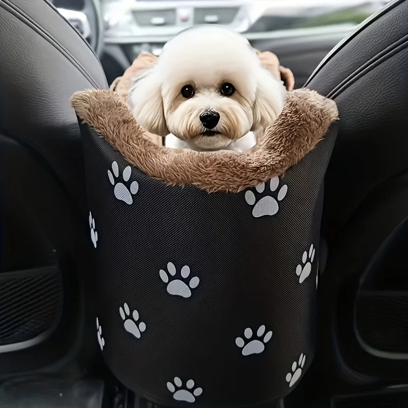 Fabric Dog Car Seat Booster Basket With Paw Print Headrest