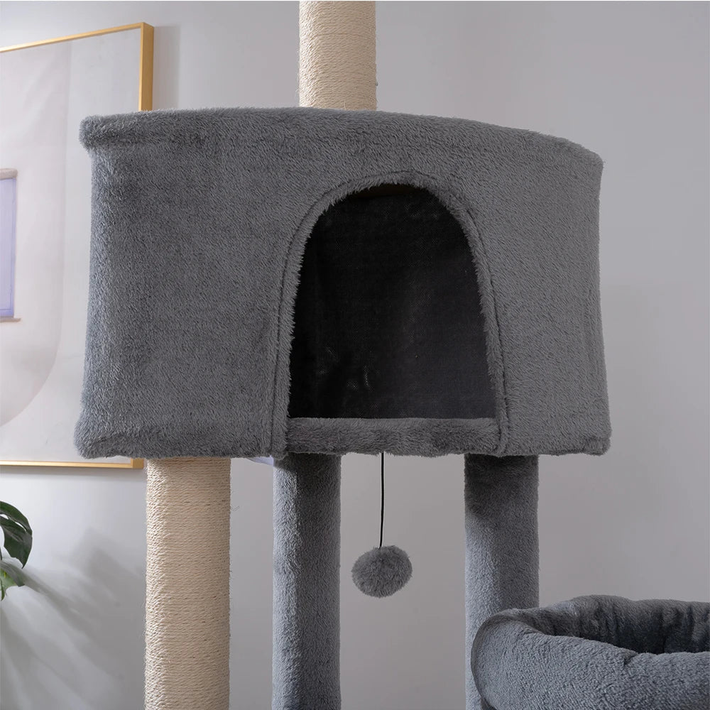 105 Inch Cats Tree Cat Tower Indoor Multi-Level Cat Condo with 3 Perches 2 Caves Basket Scratching Board For Kittens Pet House