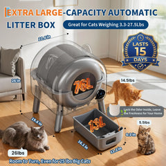 Automatic Self Cleaning Cat Litter Box, 72L Large Capacity For Multiple Cats, App Controlled, Odor Control, Quiet Safe Design