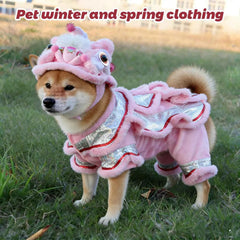 Dog Lion Dance Costume Thickened Warm Winter Outfit For Dogs