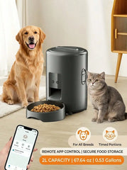 PETSIN 2L/67.64oz automatic cat feeder, smart cat feeder, smart pet feeder, dual-band 2.4G WiFi automatic dog feeder, round automatic cat food dispenser, with app control, remote control cat and dog food dispenser for small p