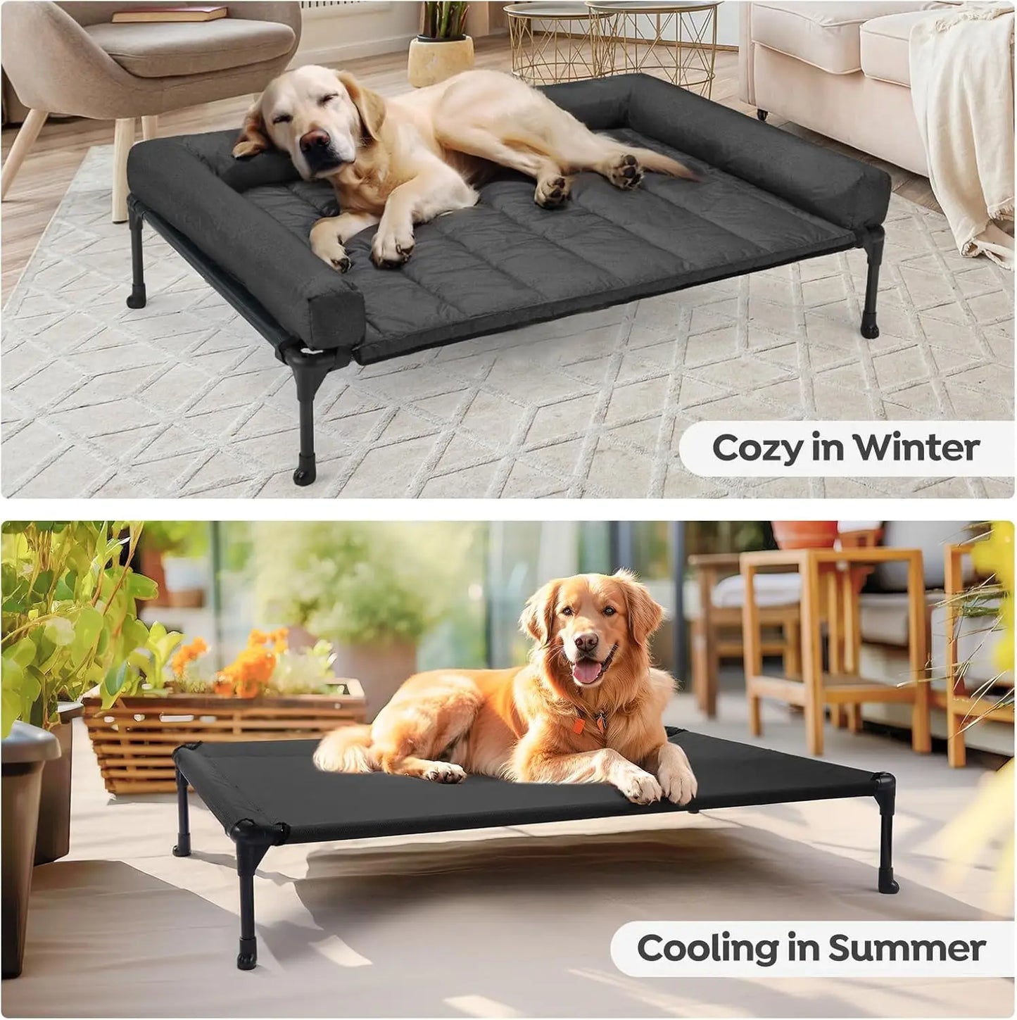 Cooling Elevated Dog Bed Add Removable Waterproof Bolster Cushion Mat, Raised Pet Cot with Breathable Teslin Mesh,