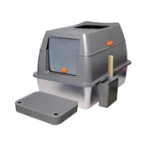 Enclosed Stainless Steel Cat Litter Box with Lid for Extra Large Cats Kitty Semi-open Design