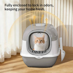 Switchable Open/Semi-Enclosed Cat Litter Box, Extra Large Jumbo Size for Multi-Cat Households, Splash-Proof and Anti-Tracking, Dual-Mode Over-the-Top Litter Pan, Low-Entry for Easy Cleaning,Suitable for cats of different si
