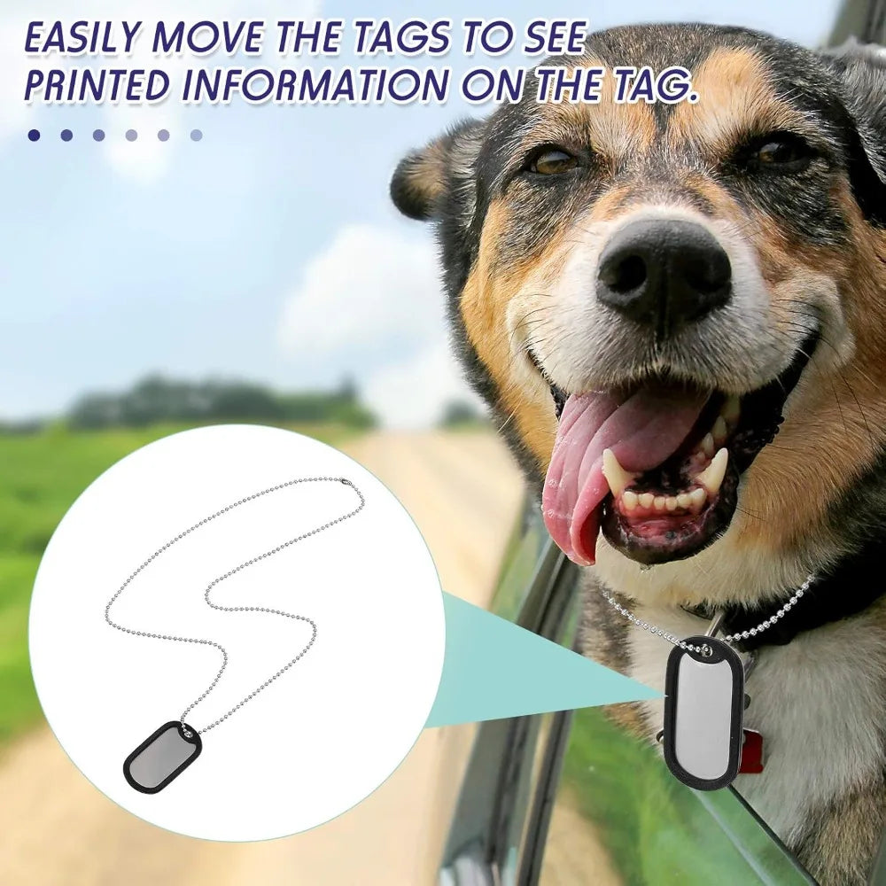 8 Pcs Dog Tag Silicone Military Engraved Dog Tag with 4 Stainless Steel Chain Black Army Pet Tags Cover Rubber ID Prot