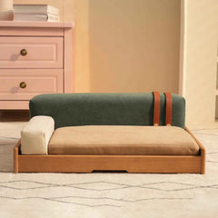 Modern Oak Veneer Scratch Resistant Wooden Pet Bed With Cushion