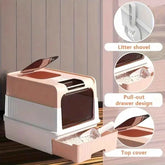 Durable Plastic Enclosed Cat Litter Tray With Sifting Scoop Kit