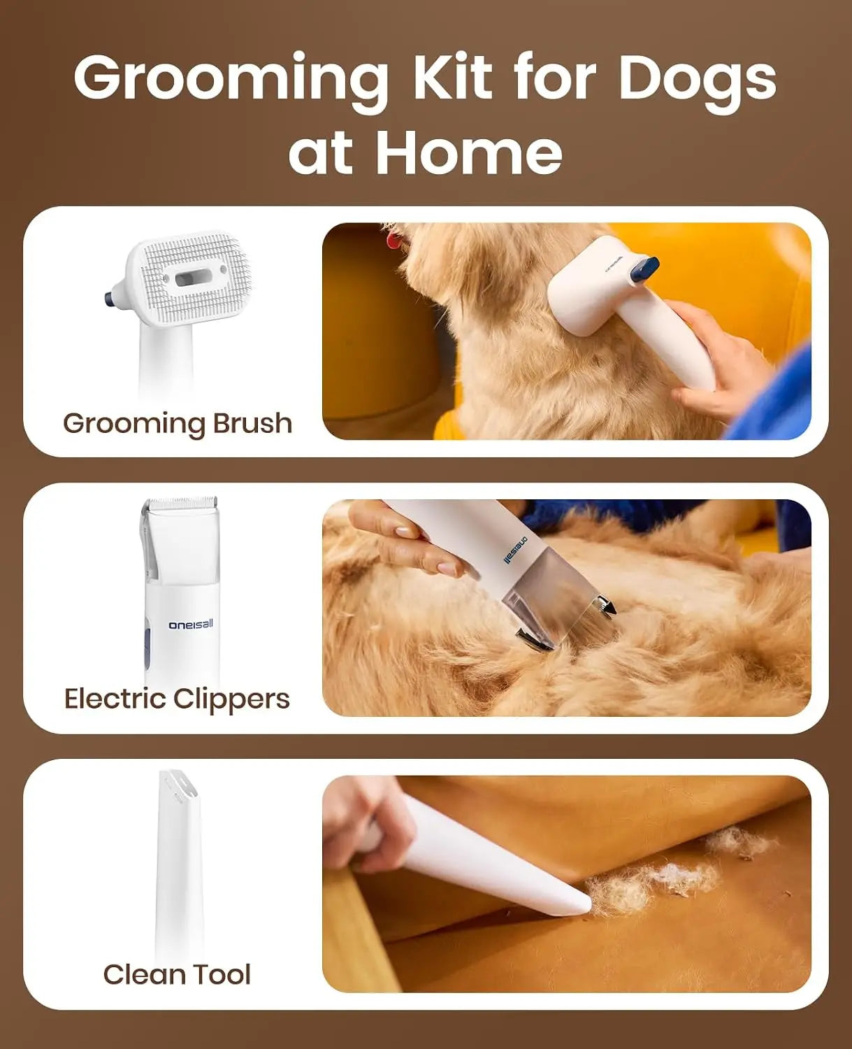 Dog Grooming Vacuum 15000Pa Suction, 99% Pet Hair Capture, Quiet Brush ≤59dB, 4 Accessories, 2L Canister