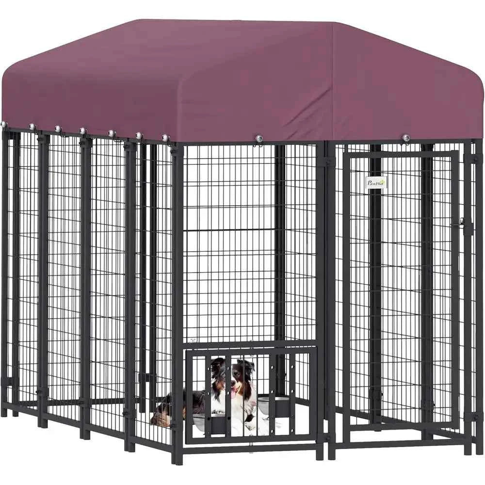 Heavy Duty Outdoor Dog Kennel With Adjustable Bowls And Lock