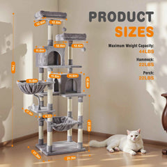 JHK 71In Cat Tree Tall Multi-Cat Climbing Tower for Pet Furniture Natural Sisal Scratching Posts Stable Pet House for Indoor Cat