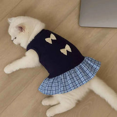Korean Style Pet Princess Skirt Bowknot Plaid Breathable Summer Apparel