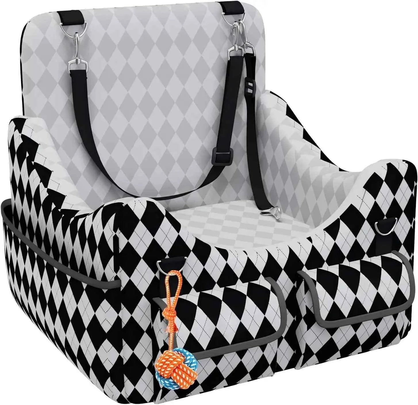 Dog Car Seat for Small/Medium Dogs up to 35lbs, 4-Pocket Storage Memory Foam Dog Booster Seat, Detachable Washable Pet Car Seat with Safety Belt, Outdoor & Indoor Use