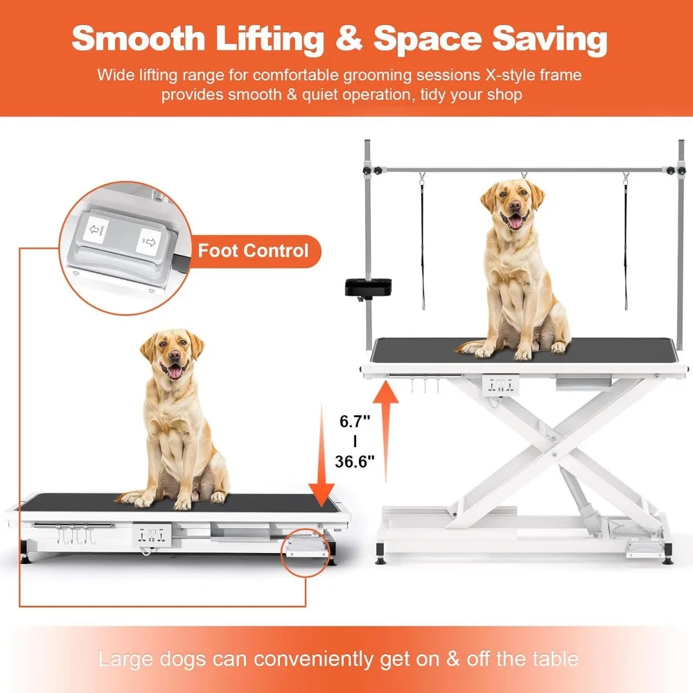 49'' Electric Dog Grooming Table, Professional Heavy Duty Grooming Table for Dogs at Home 400lbs with Tool Organizer/3 Nooses