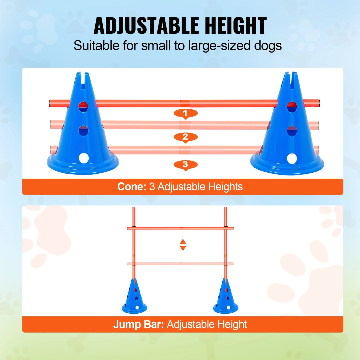 SucceBuy Dog Agility Hurdle Cone Set Agility Training Equipment Height Adjustable Crossbar Puppy Obstacle Course Jump Starter