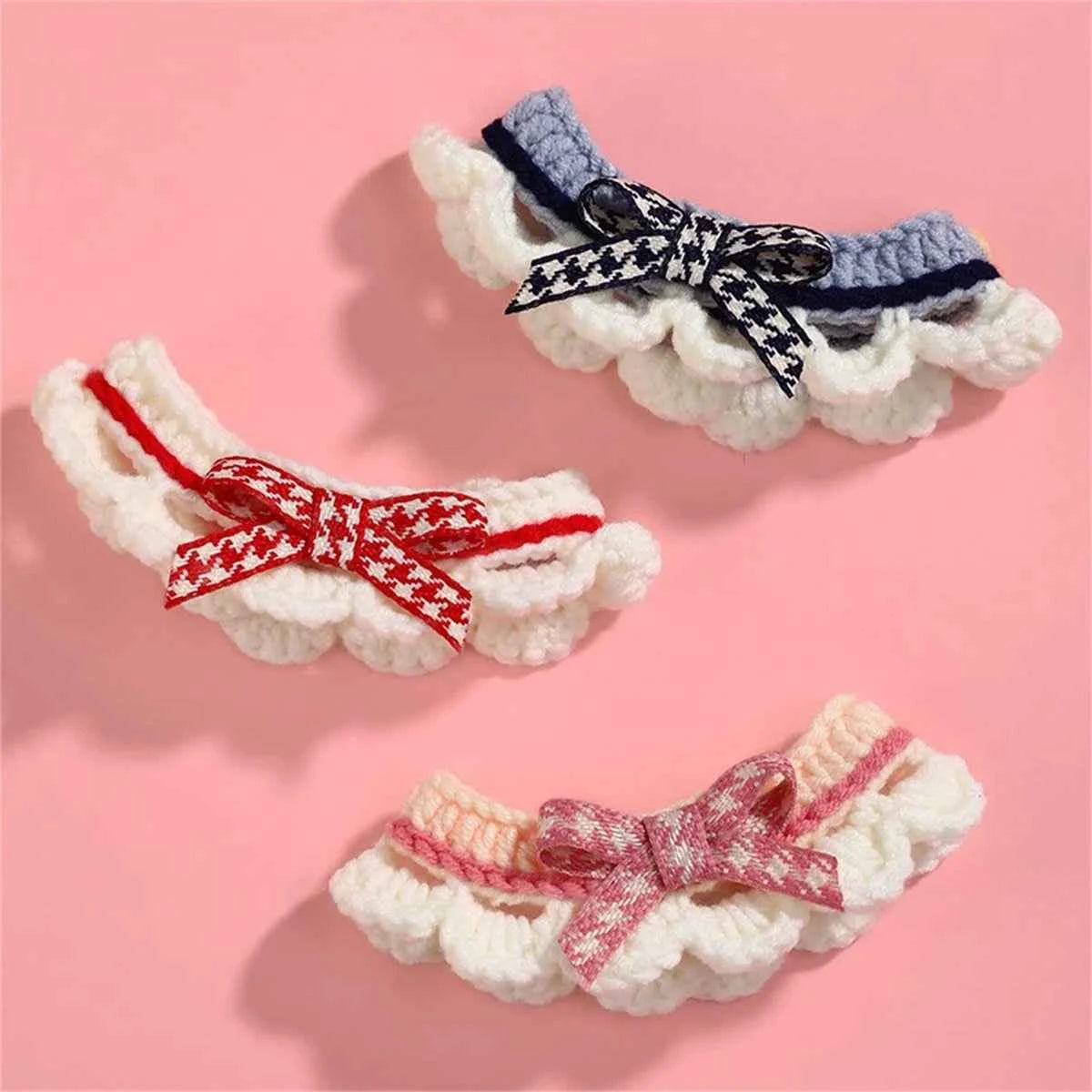 Cute Bow-knot Hand-knitted Saliva Towel Kitten Cat Puppy Adjustable Collar Pet Decorative Dog Cat Collar Pet dog Accessories
