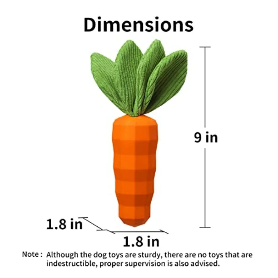 Dog Squeaky Chew Toys for Aggressive Chewers, Rubber Carrot Dog Toys for Training and Cleaning, Durable Interactive Tough Dog T