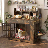 Heavy Duty Wooden Dog Crate With Storage Shelf And Bowls