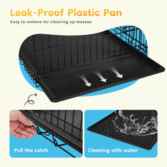 JHK Single Door 30 Inch Folding Metal Wire Dog Cage with Plastic Leak-Proof Pan Tray Extra Large Pet Kennel for Indoor Outdoor
