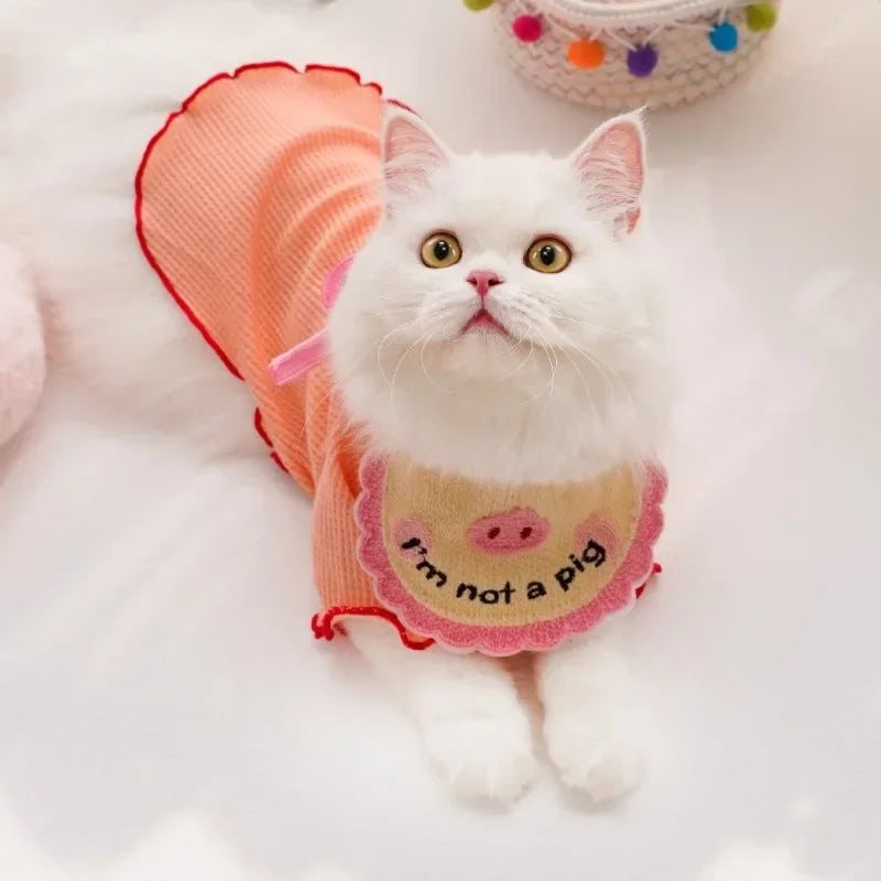 Pet saliva towel with elastic lace up decoration, dog and cat three-dimensional knitting, cute cartoon embroidery saliva towel