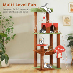 Multi-Level Cat Tree with Scratching Posts Removable Scratcher Large Cat Condo Hammock Mushroom Cat Tower for Indoor Cat Toys