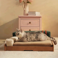 Modern Oak Veneer Scratch Resistant Wooden Pet Bed With Cushion