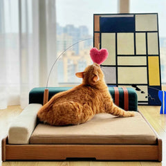 Modern Oak Veneer Scratch Resistant Wooden Pet Bed With Cushion