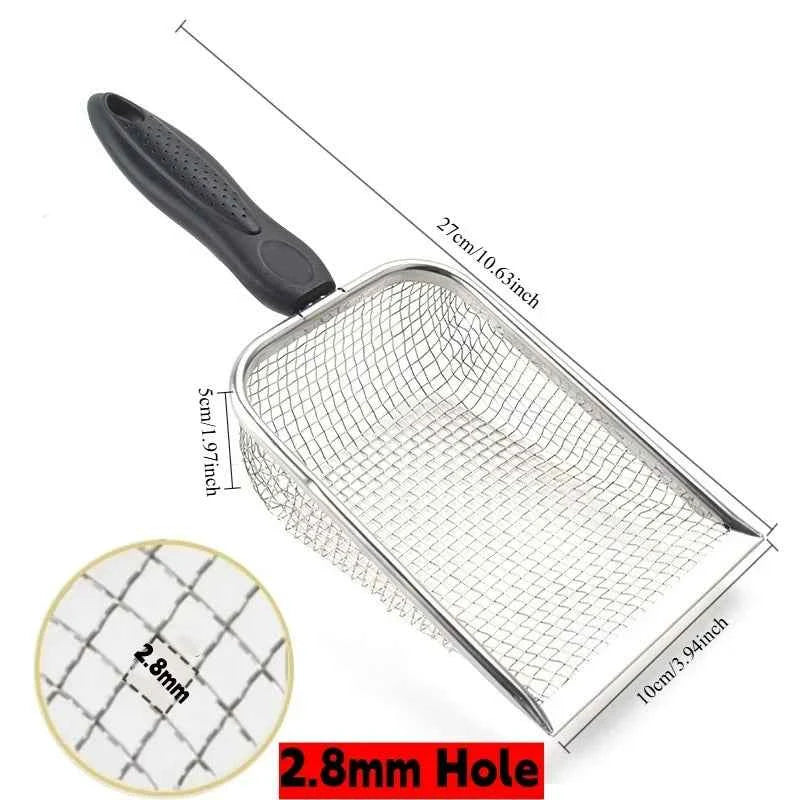 Stainless Steel Cat Litter Scoop with Rubber Handle Metal Kitty Scooper Sturdy Mesh Scooper Litter Filter Pet Cleaning Tools