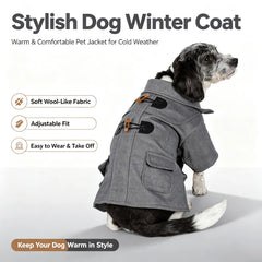 Static Rivited Fashion Collared Wool Pet Coat,Vintage Horn Button Wool Blend Dog Coat Thick Warm Two‑leg Pet Jacket Turn‑down Collar Pocket Design Windproof Cold‑Resistant Outfit for Medium Small Dogs Autumn Winter Outd