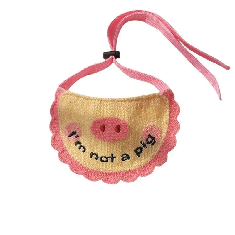Pet saliva towel with elastic lace up decoration, dog and cat three-dimensional knitting, cute cartoon embroidery saliva towel
