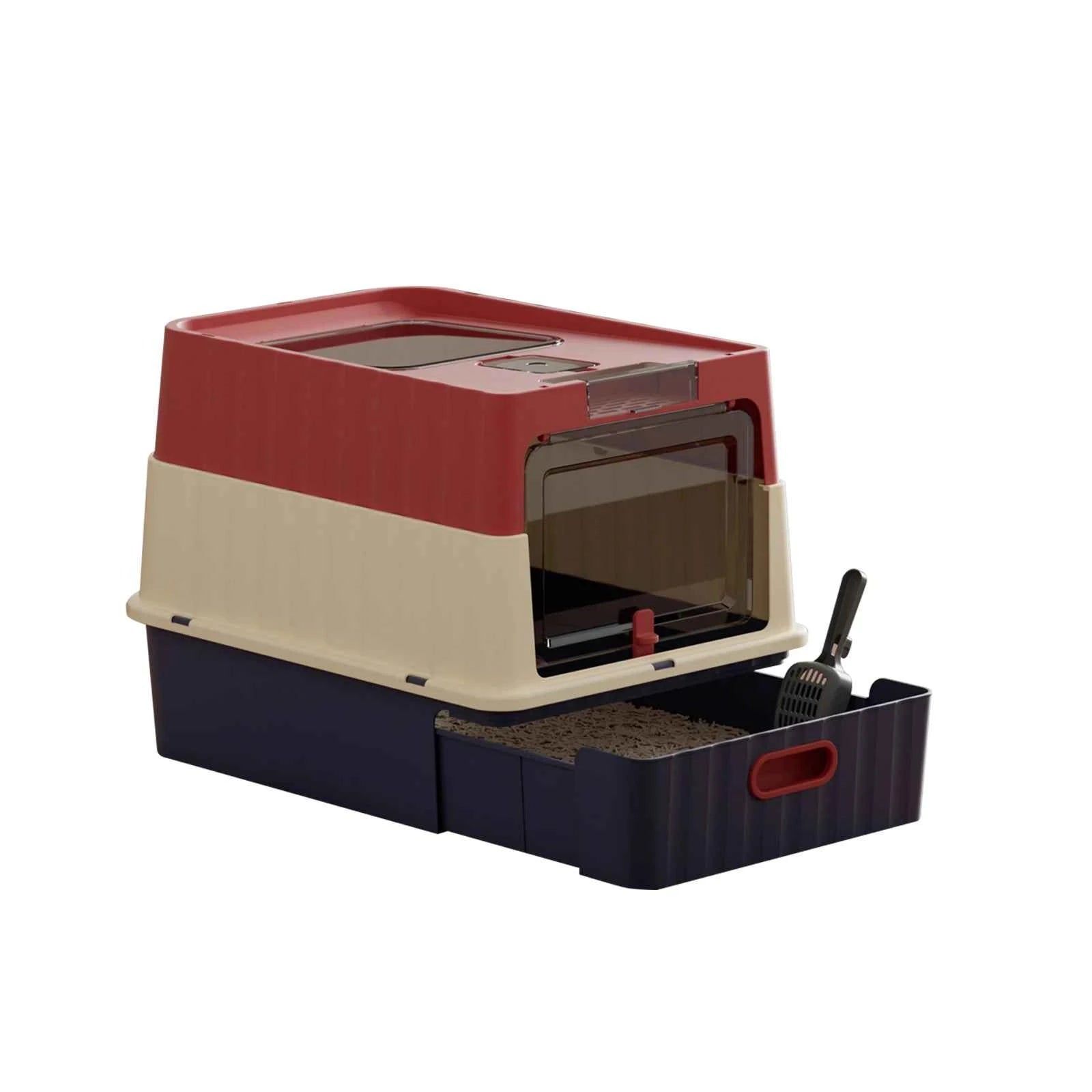 Fully Covered Cat Litter Box Pull Out Drawer Scoop