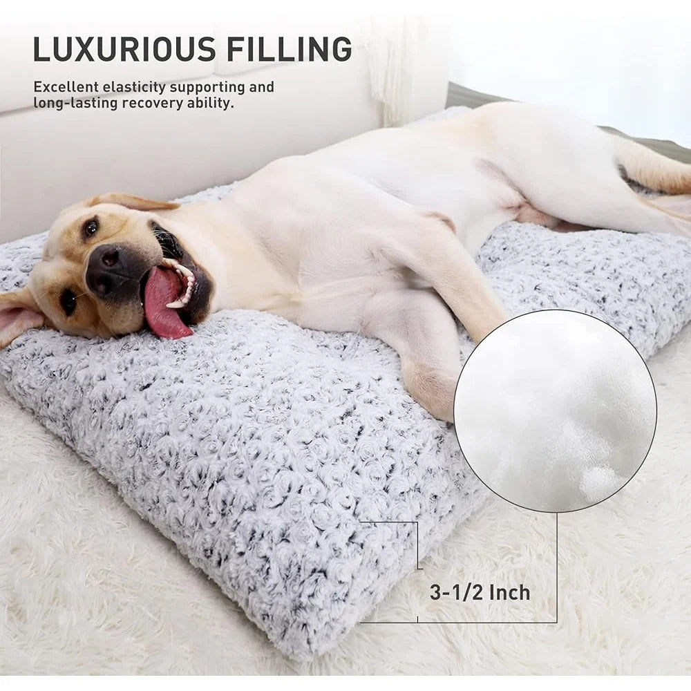 Washable Dog Bed Plush Anti-Slip Crate Pad Durable Pet Mat Large Medium Small Dogs Travel Friendly 35 inch
