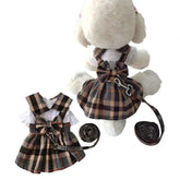 Adorable Plaid Dog Dress With Bowknot Adjustable Leash For Pets
