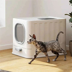 Large Cat Litter Box Pet Toilet Skylight Enclosed Drawer Scoop Covered Tray Pet Kitten Training Toilet with Scoop