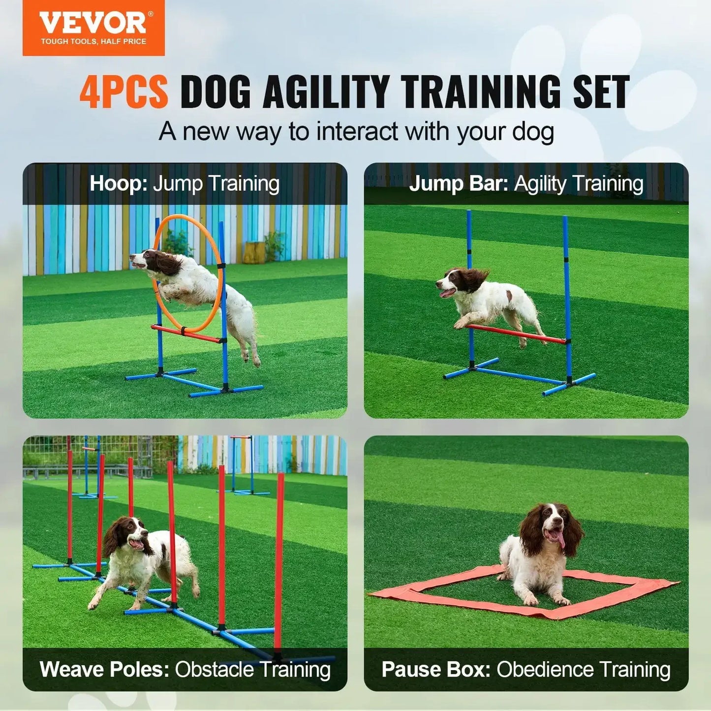 Dog Agility Training Equipment 4 PCS Set with Hurdles Jump Ring Pause Box