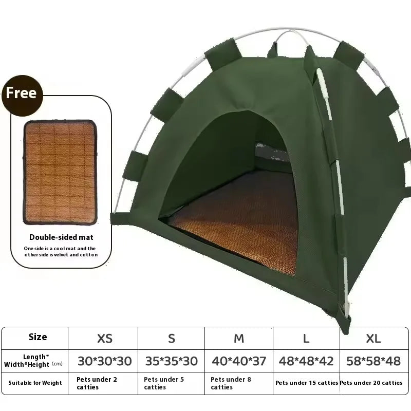 Portable Cat Tent Bed Breathable Oxford Pet House with Double-sided Mat Summer Cooling Cat Cave for Indoor Outdoor Cats Dogs